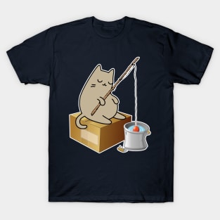 Fishing Cat's Dreamy Nap Cartoon Artwork T-Shirt